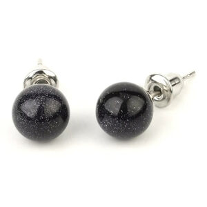 Women's Blue Sandstone & 925 Silver Plated Round Ball Stud Earrings NWT